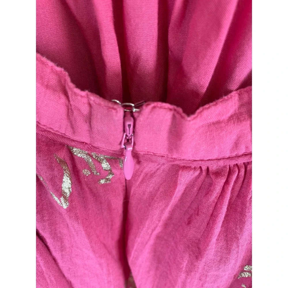 Free People Baja Babe Midi Dress M Hot Pink Gold Foil Strapless Boho OB1104493